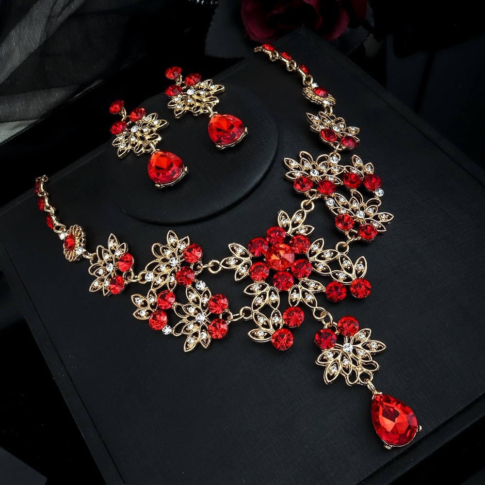 Crystal Bridal Wedding Jewelry Sets Women Gold Color Rhinestone Necklace